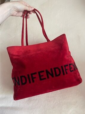 Vintage FENDI Logo Terrycloth Velvet Tote Shoulder Bag